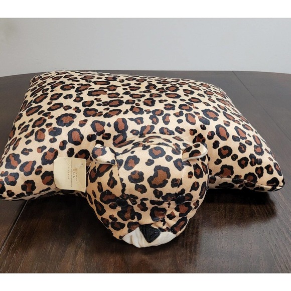 Vintage Pier One Imports Leopard Plush Stuffed Cheetah Tiger Pillow Tags NWT - Picture 1 of 16